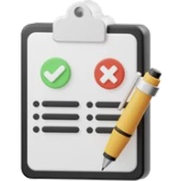 3D clipboard with check and cross marks