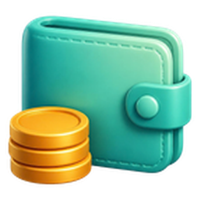 3D wallet with gold coins icon