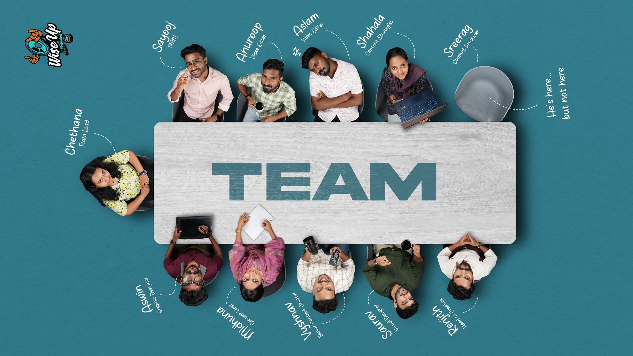 Team photo around a table