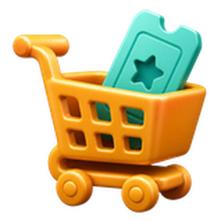 3D shopping cart with ticket icon