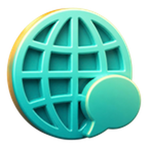 3D globe with speech bubble icon